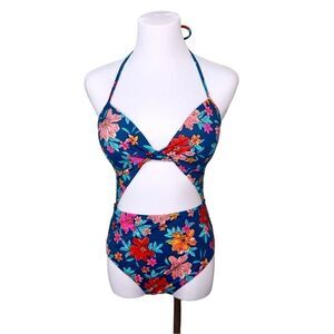 Shade & Shore 36B High Thigh Green Floral 1pc Swim Lined Swimsuit Small Medium